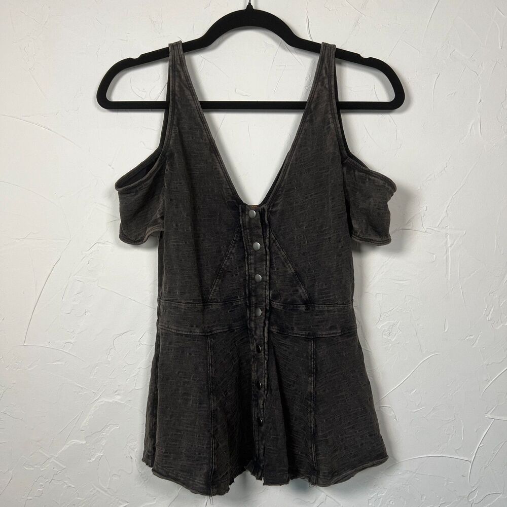 Free People Little House Cold Shoulder Top Charcoal Indie Sleaze Boho Grunge XS
